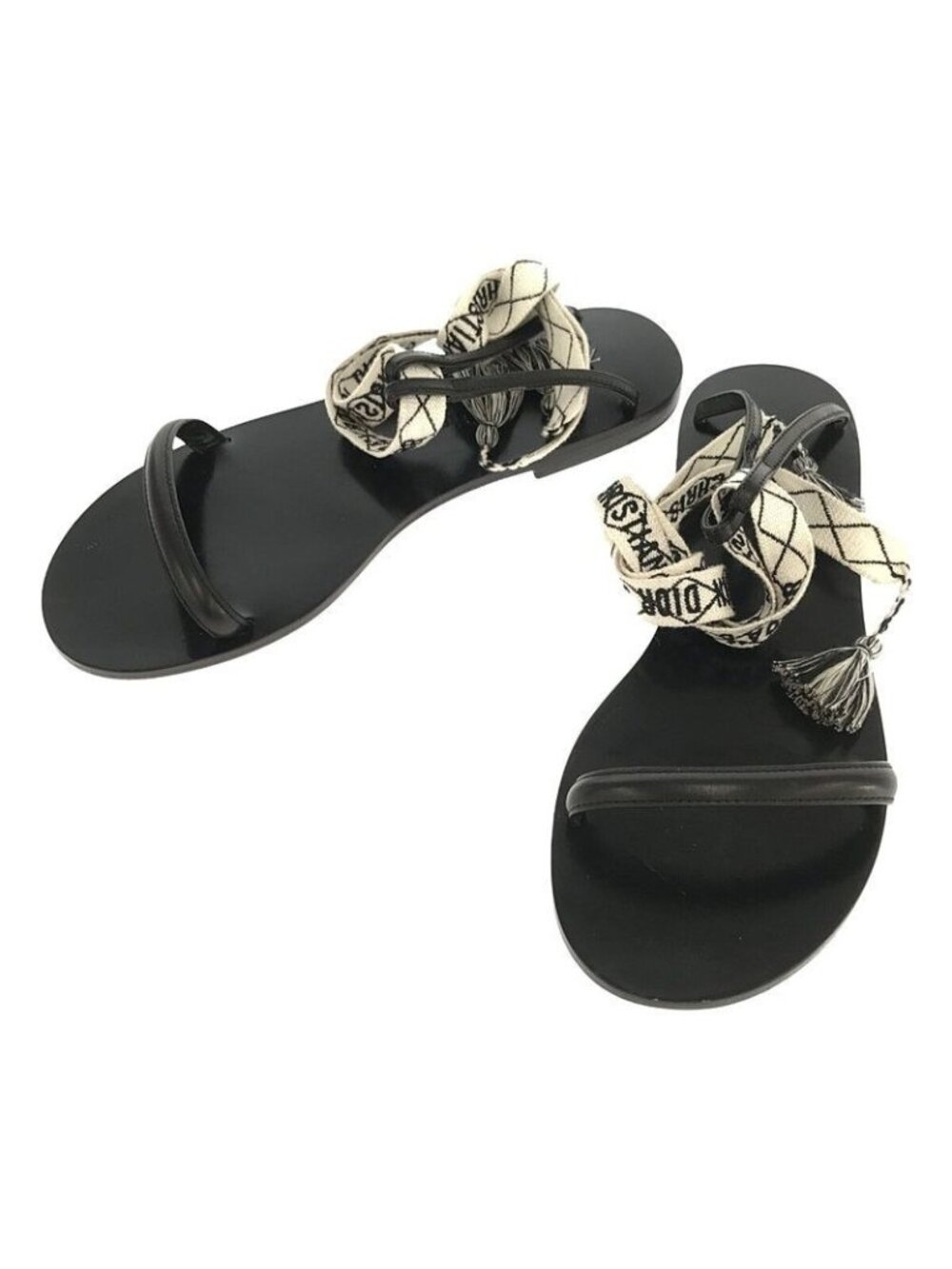 Christian Dior Ja Ankle Ribbon Flat Sandals 38 Black